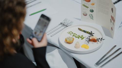 Table gastronomique en Lituanie avec plats raffinés et vue naturelle — idéal pour un roadtrip culinaire